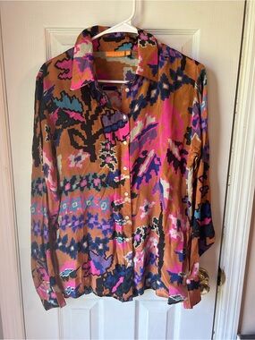 Oliphant Brown, Pink & Blue Abstract Print Top